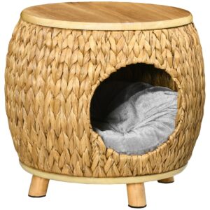 PawHut Rattan Katzenhaus mit Kissen natur 44L x 43B x 42H cm