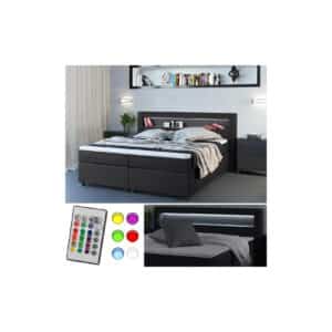 Design Boxspringbett 180x200 cm H2 LED Doppelbett Hotelbett Ehebett anthrazit