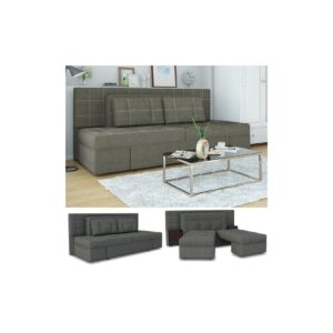 VICCO Schlafsofa mit Bettfunktion 235 x 105 cm Grau Dreisitzer Couch Taschenfederkern Schlafcouch