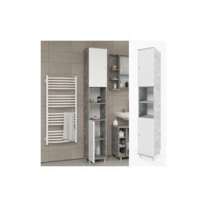 VICCO Badschrank FYNN Weiß / Grau Beton - Badezimmerschrank Hochschrank Badregal