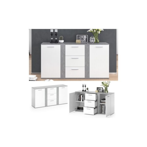 Vicco Sideboard Novelli Highboard Kommode Anrichte Schrank 2 Türen Weiß Beton