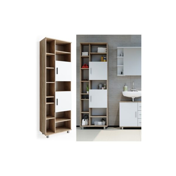 VICCO Badschrank ILIAS 190 x 60 cm Weiß Sonoma - Hochschrank Regal Badregal