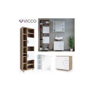 VICCO Badmöbel Set ILIAS Weiß Eiche Bad Spiegel Kommode Unterschrank Badschrank