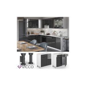 VICCO Schubunterschrank 80 cm Anthrazit Küchenzeile Unterschrank Fame