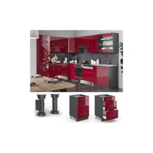 VICCO Schubunterschrank 50 cm Bordeaux Hochglanz Küchenschrank Hängeschrank Küchenzeile Fame-Line