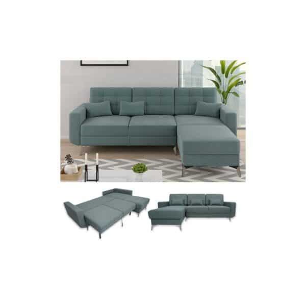 VitaliSpa Ecksofa Schlafsofa Boxspringsofa York Schlaffunktion Bettkasten blau