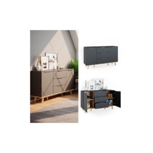 Vicco Sideboard Kommode Wohnwand Neptune Anthrazit Eiche Ablage Türe Schublade