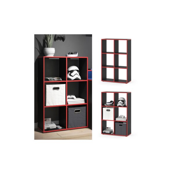 Vicco Raumteiler Standregal Bücherregal 6 Fächer Regal Schwarz/Rot Hochregal