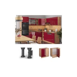 Vicco Eckunterschrank Küchenschrank Küchenzeile R-Line 86 cm Eiche Bordeaux Tür