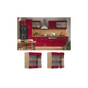 Vicco Hängeglasschrank Küchenschrank Küchenzeile R-Line 60 cm Eiche Bordeaux Tür Fächer