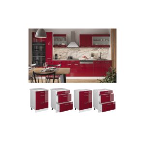 Vicco Schubladenunterschrank Küchenschrank Küchenzeile R-Line 60 cm Weiß Bordeaux Schublade Arbeitsplatte