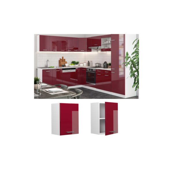 Vicco Hängeschrank Küchenschrank Küchenzeile R-Line 45 cm Weiß Bordeaux Tür Fächer Hochglanz