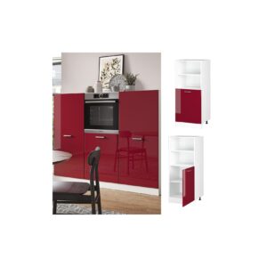 Vicco Backofenumbauschrank Küchenschrank Küchenzeile R-Line 60 cm Weiß Bordeaux kleine Tür Hochglanz