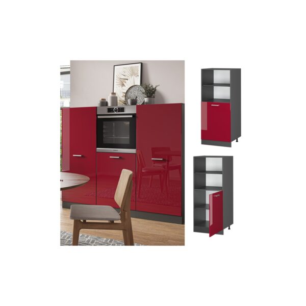 Vicco Backofenumbauschrank Küchenschrank Küchenzeile R-Line 60 cm Anthrazit Bordeaux kleine Tür