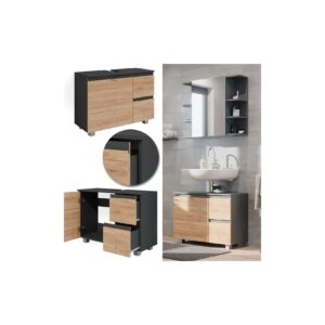 Vicco Waschtischunterschrank Waschbeckenunterschrank Badschrank J-shape Anthrazit Eiche modern 80x61cm Badezimmer Schrank Badmöbel Schranktür Schrankschublade Aufbewahrung