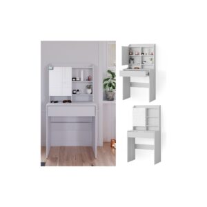 Vicco Schminktisch Frisiertisch Frisierkommode Laura Weiß 70x136 cm Spiegelschrank modern Schlafzimmer Kommode Schminkspiegel Schrank Schublade Kosmetiktisch Make-Up-Tisch