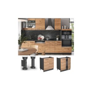 Vicco Spülenunterschrank Küchenschrank Küchenmöbel Fame-Line Anthrazit Eiche modern 80 cm Küche Einbauküche Drehtür Siphonausschnitt Blende Küchenzeile