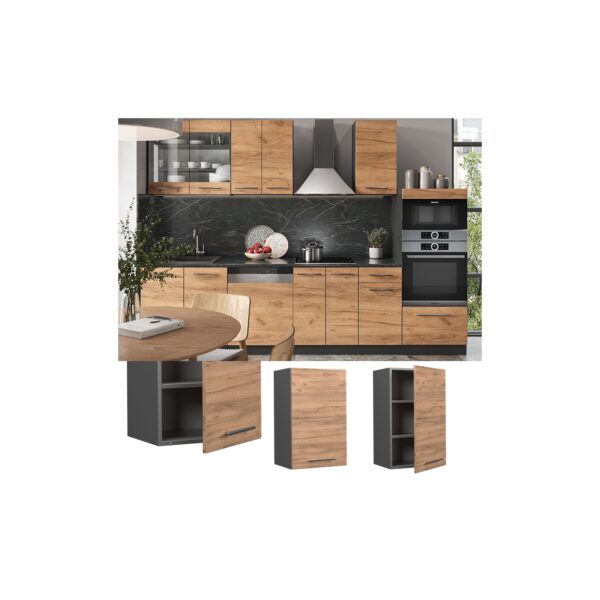 Vicco Hängeschrank Küchenschrank Küchenmöbel Fame-Line Anthrazit Eiche modern 45 cm Küche Einbauküche Hängeschrank Drehtür Einlegeboden Küchenzeile