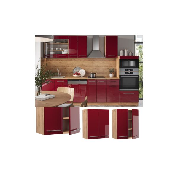 Vicco Hängeschrank Küchenschrank Küchenmöbel Fame-Line Eiche Rot Bordeaux modern 60 cm Küche Einbauküche Hängeschrank Drehtür Einlegeboden Küchenzeile Hochglanz