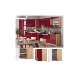 Vicco Eckhängeschrank Küchenschrank Küchenmöbel Fame-Line Eiche Rot Bordeaux modern 57 cm Küche Einbauküche Eckküche Hängeschrank Drehtür Einlegeboden Küchenzeile Hochglanz