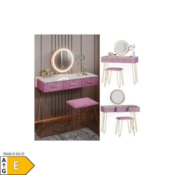 Vicco Schminktisch Frisiertisch Schminkkommode Layla Weiß Rosa LED-Spiegel Design-Hocker 100x79 cm modern Schlafzimmer Kommode Schublade Ablage Aufbewahrung Touch-Switch Kosmetiktisch Make-Up-Tisch