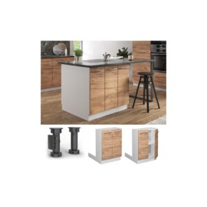 Vicco Regalinselunterschrank Küchenschrank Küchenmöbel Fame-Line Weiß Eiche Goldkraft 60 cm modern Küche Einbauküche Kücheninsel Drehtür Einlegeboden Blende Küchenunterschrank Küchenzeile