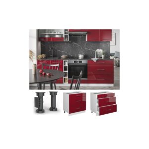 Vicco Schubladenunterschrank Küchenschrank Küchenmöbel Fame-Line Weiß Bordeaux Rot 80 cm modern Hochglanz Küche Einbauküche Drehtür Blende Schublade Küchenunterschrank Küchenzeile