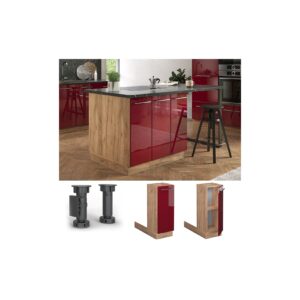 Vicco Regalinselunterschrank Küchenschrank Küchenmöbel Fame-Line Eiche Bordeaux Rot 30 cm modern Hochglanz Küche Einbauküche Kücheninsel Drehtür Einlegeboden Blende Küchenunterschrank Küchenzeile