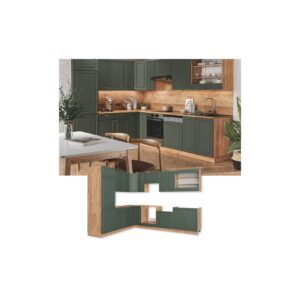 Vicco Eckküche Küchenzeile Einbauküche Fame-Line Landhaus Eiche Grün Gold  227x287 cm Spülenunterschrank Schubunterschrank Eckunterschrank Herdumbauschrank Hängeschrank Kühlumbauschrank