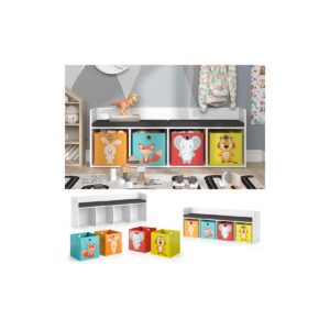 Vicco Bank-Regal Bücherregal Kinderregal Luigi Hellgrau 107x89 cm modern Faltbox Sitzbank Kinderzimmer Regal Wandregal Spielzeugregal Dekoregal Standregal Aufbewahrung Würfelregal Regal-Bank-Kombi