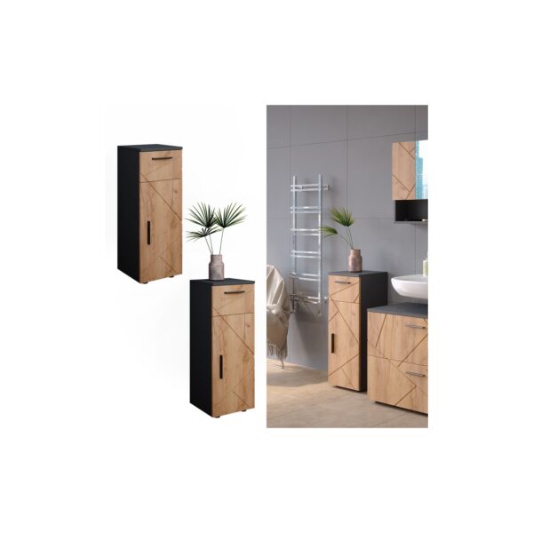 Vicco Midischrank Badschrank Badezimmermöbel Irma Anthrazit Eiche modern 30x81 cm Badezimmer Schrank Badmöbel Schranktür Schrankfach Schrankschublade Ablage Aufbewahrung