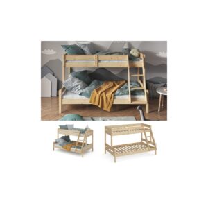 VitaliSpa Hochbett Kinderbett Spielbett Everest Natur modern 120x200 Massivholz Kinderzimmer Bett Lattenrost Bettleiter Kletterbett Doppelbett Geschwisterbett Gästebett Schubladenbett