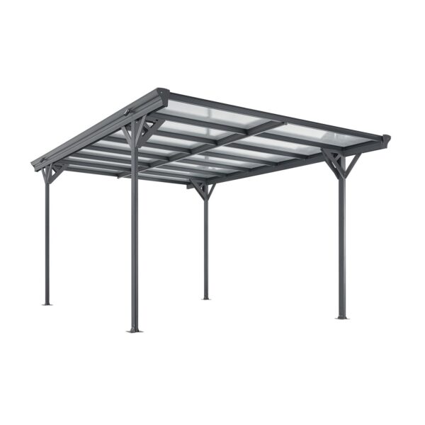 Juskys Carport mit Flachdach 5x3 m – freistehende Überdachung aus Aluminium mit Doppelstegplatten