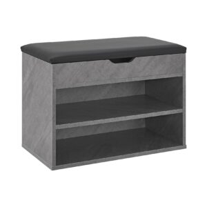 Juskys Schuhregal mit Klappdeckel und gepolstertem Sitz 60x30x44 cm – Holz Regal in Betonoptik