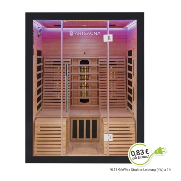 Artsauna Infrarotkabine Helsinki 150 mit Dual Technologie & LED - 3 Personen Wärmekabine Schwarz