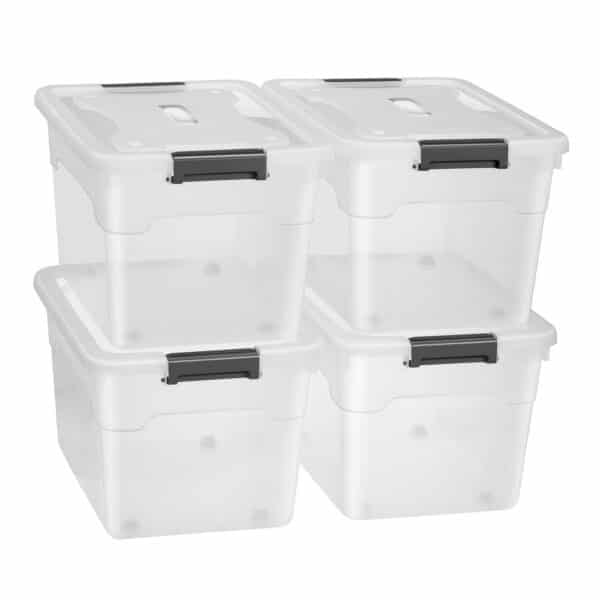 Juskys Aufbewahrungsbox mit Deckel - 4er Set Kunststoff Boxen 60l - Box stapelbar