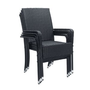 Juskys Polyrattan Gartenstühle Yoro 4er Set - Stuhl mit Armlehnen - Rattan Stühle stapelbar Schwarz