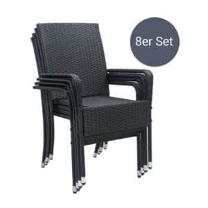 Juskys Polyrattan Gartenstühle Yoro 8er Set - Stuhl mit Armlehnen - Rattan Stühle stapelbar Schwarz