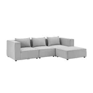 Juskys modulares Sofa Domas L - Couch Wohnzimmer - 3 Sitzer - Ottomane & Kissen - Stoff Hellgrau