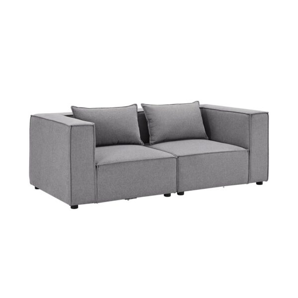 Juskys modulares Sofa Domas S - Couch Wohnzimmer - 2 Sitzer mit Lehnen & Kissen - Stoff Dunkelgrau