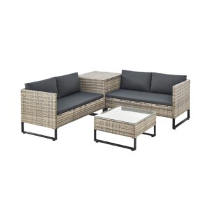 Juskys Polyrattan Lounge Santorini - Outdoor Sitzecke mit Beistelltisch & Auflagenbox - Grau