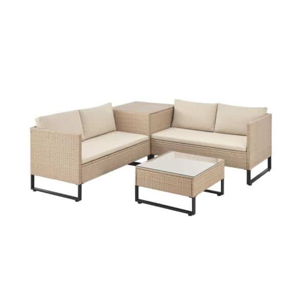 Juskys Polyrattan Lounge Santorini - Outdoor Sitzecke mit Beistelltisch & Auflagenbox - Creme