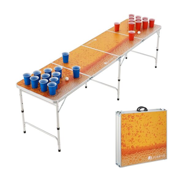 Juskys Beer Pong Tisch Piwo - Bier Trinkspiel Set Becher Bälle - Gelb