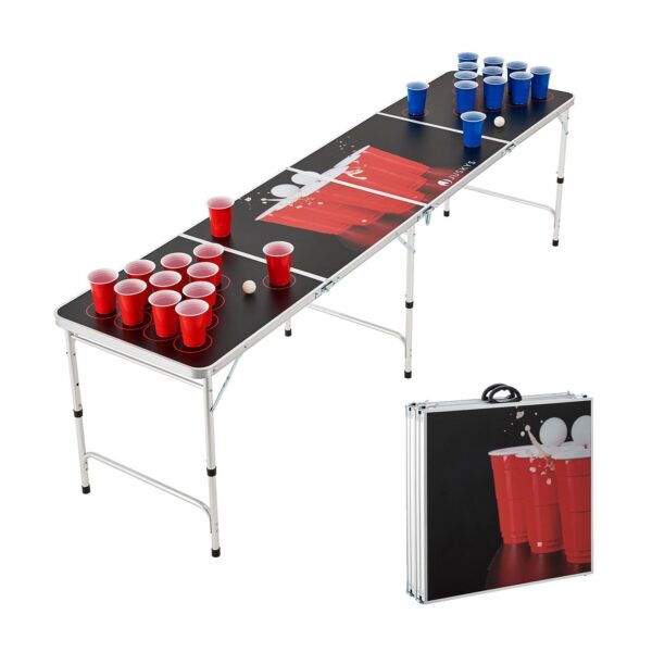 Juskys Beer Pong Tisch Red Cup  - Bier Trinkspiel Set Becher Bälle - Schwarz