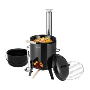 Juskys Gulaschkanone 17 Liter mit Kessel & Pfanne - Outdoor Holz Ofen zum Kochen