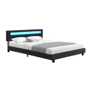 Juskys Polsterbett Paris 160x200 cm – Bett mit LED Beleuchtung & Lattenrost – Doppelbett schwarz