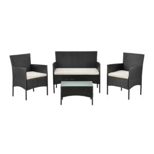 Juskys Polyrattan Gartenmöbel-Set Fort Myers schwarz mit Tisch