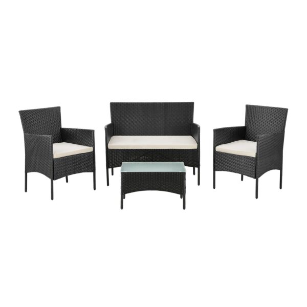 Juskys Polyrattan Gartenmöbel-Set Fort Myers schwarz mit Tisch