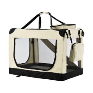 Juskys Hundetransportbox Lassie XL (beige) faltbar mit Decke - 56x81x58 cm Hundetasche Hundebox