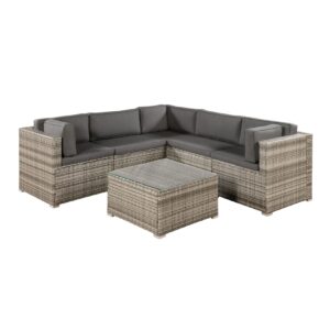 Juskys Polyrattan Lounge Nassau beige für 5 Personen mit Ecksofa & Tisch – Bezüge Dunkelgrau